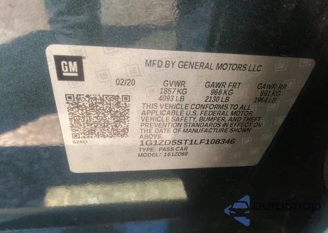 2020 Chevrolet Malibu Fwd Lt z USA, uszkodzony, nr VIN 1G1ZD5ST1LF108346